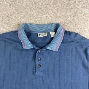 Vintage 90s Northwest Territory Mens Large Blue Textured Stripe Cotton Polo